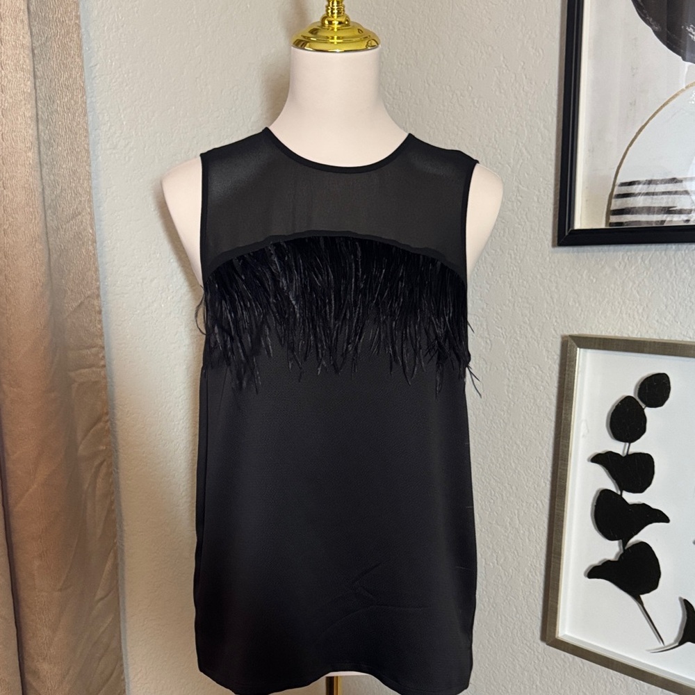 Michael Kors Black Sleeveless Top with Fringe Detail